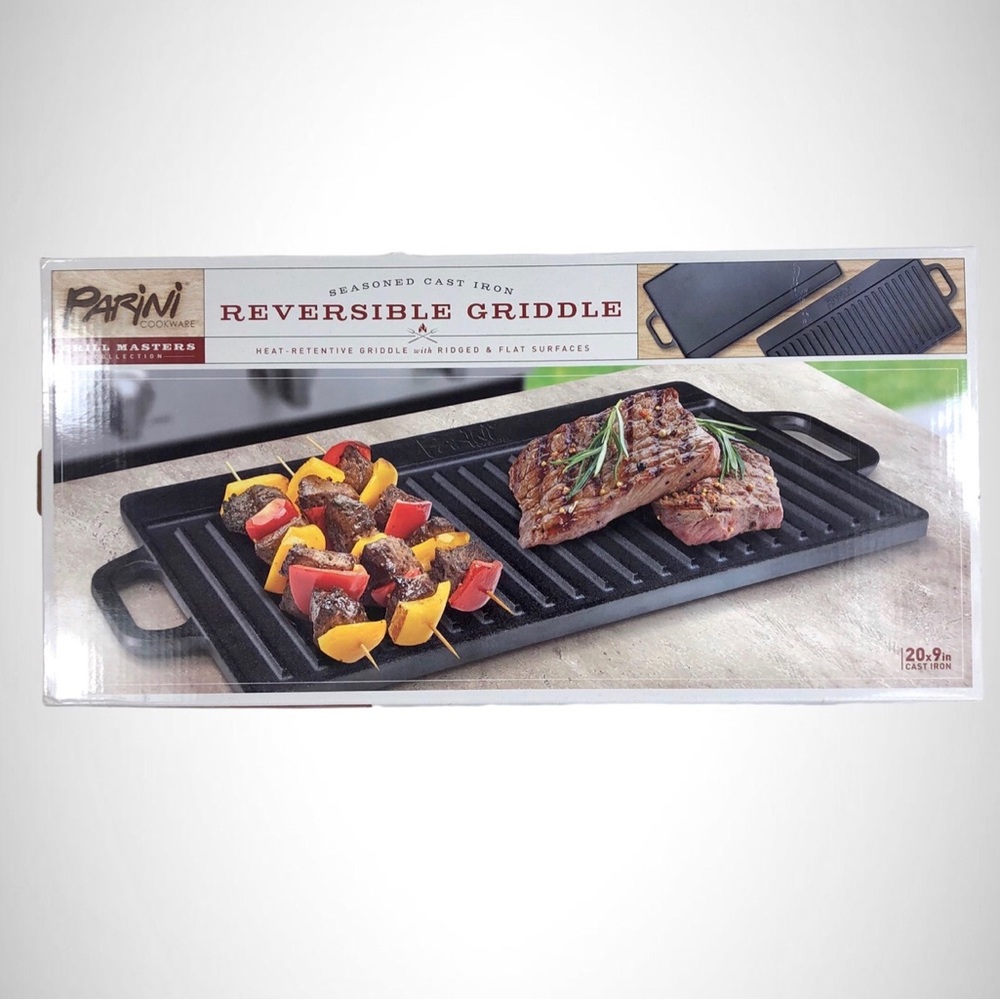 Parini Grill Masters Seasoned Cast Iron Reversible Griddle 20x9 Black Cast Iron!